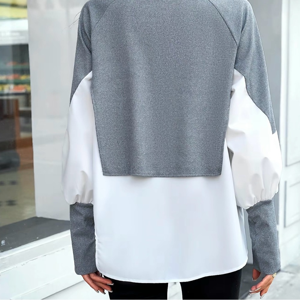 Stylish Patchwork, Asymmetrical Hem Blouse. - image 3